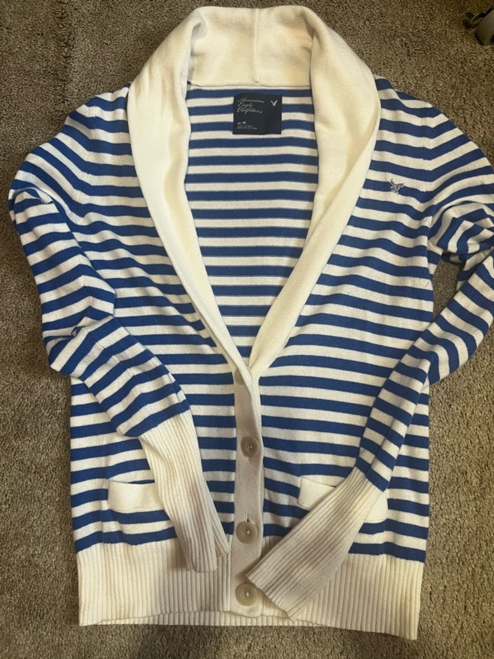 Vintage Y2K 2000’s American eagle ae blue striped cardigan belted viral